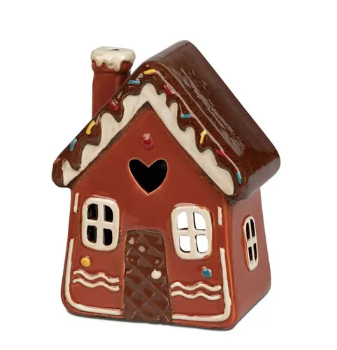 formano Teelichthalter mit Tablett Windlicht Haus 18 cm Herbst Weihnachtsdeko Keramik handbemalt (Sparset)