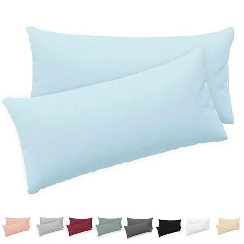 Twinzen® Kissenbezug 40x80 (2er-Set) - 100% Jersey Baumwolle 150 GSM Kissenbezüge - Blau - Für Kissenbezüge 40x80 cm - Kissenhülle - Kissenbezug mit Reißverschluss - Oeko-Tex Zertifiziert