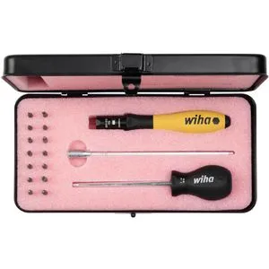 Wiha 2882S18 ESD Drehmoment-Schraubendreher 0.1 - 0.6 Nm - Schraubendreher-Set mit ESD-Schutz für maximale Sicherheit bei elektronischen Bauteilen. Inklusive 14 Micro-Bits und präziser Drehmoment-Einstellung für prozesssicheres Arbeiten.