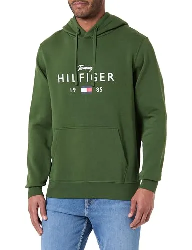 Tommy Hilfiger Herren Brand Love Big Hilfiger Hoodie - Authentischer Kapuzenpullover in Mountain Pine, nachhaltig produziert und ideal für lässige Looks. Perfekte Passform für jeden Tag.