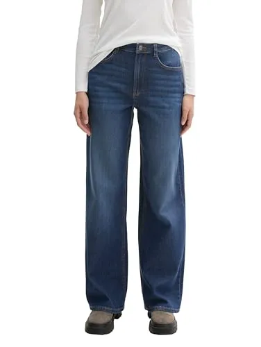TOM TAILOR Wide Leg Jeans mit High Waist in Used Dark Stone Blue - Stylische Wide Leg Jeans mit hoher Bundhöhe für optimalen Komfort und trendigen Look. Ideal für lässige Outfits und vielseitig kombinierbar.