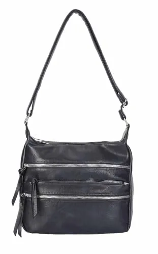 Damen Tasche Shopper Schultertasche Umhängetasche Crossover Crossbody Henkeltasche Beuteltasche Handtasche City Bag Reise Kunst-Leder Dunkelblau V1