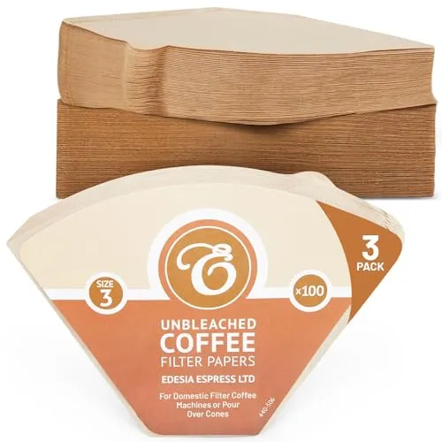 EDESIA ESPRESS – 300 Kegelförmige Kaffeefilter aus Papier – Kaffeefilter Nr.3 für Manuelle Kaffeemaschine, Pour-Over und Sanftes Brühen – Größe 3 Braun