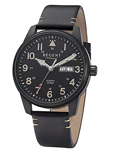 REGENT Herrenuhr F-1253 mit Lederband und 20 ATM - Armbanduhren für Herren mit hochwertigem Miyota Quarzwerk, wasserfest bis 20 Bar und elegantem Design - perfekt für jeden Anlass.