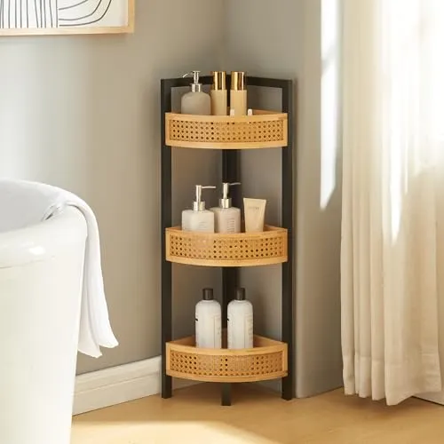 [en.casa] Eckregal Tervola - Platzsparendes Badregal mit 3 Ablagen - Badezimmerablagen & -regale mit drei geräumigen Ablagen und Rausfallschutz, ideal für kleine Räume und vielseitig einsetzbar.