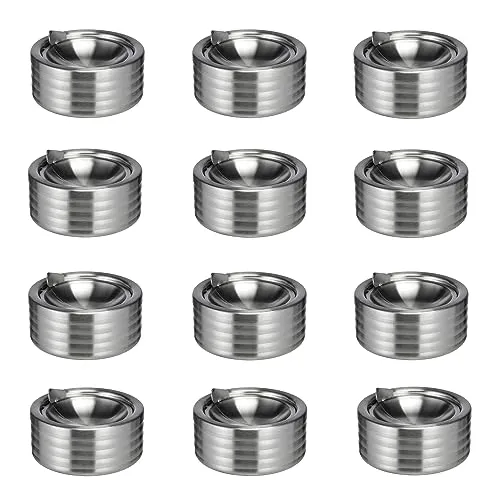 Land-Haus-Shop® Aschenbecher Windaschenbecher, Edelstahl Windascher mit Klappdeckel oder Drehaschenbecher Metall Chrom (12x Klappaschenbecher Edelstahl Gebürstet)