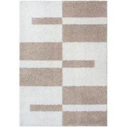 Novel Hochflorteppich Milano 140x200 cm - Schmutzabweisend und Pflegeleicht - Teppiche, Hochflorteppich Milano in Weiß und Beige, ideal für Hausstauballergiker, schmutzabweisend und für Fußbodenheizung geeignet.