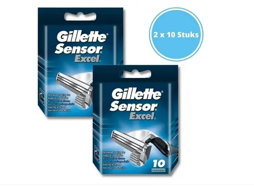 Gillette Sensor Excel Scheermesjes - 2 x 10 Stuks für Herren - Nassrasierer mit selbstjustierenden Doppelfederklingen für eine gründliche und angenehme Rasur. Ideale Wahl für langlebigen Komfort und perfekte Anpassung an die Haut.