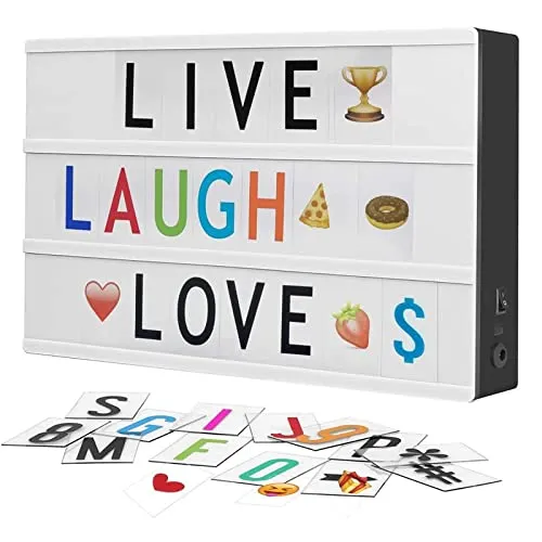 Micacorn LED A4 Light Box,192 Buchstaben und Emoticon, Batterie und USB Betrieben Lichtkasten Dekoration Schlafzimmer & Büro Leuchtkasten für Hochzeit, Party, Geburtstag & Weihnachten Anpassbarer Text