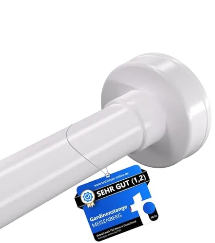 MEISENBERG Vorhangstange Klemmstange - Weiß, Ø 25 mm, 1Stück - Gardinenstange ohne Bohren - Teleskopstange zum Klemmen für Gardinen, Bäder und Balkon (50-80cm)