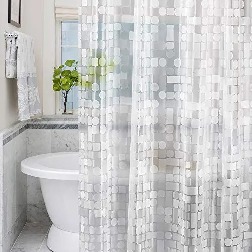 LEMON CLOUD Duschvorhang Anti-Schimmel mit Gewicht Magnet unten，183x183cm Wasserdicht Antibakteriell PEVA Vorhang für Dusche und Badewanne mit 12 Weiß Duschvorhangringen 3D Geometrische