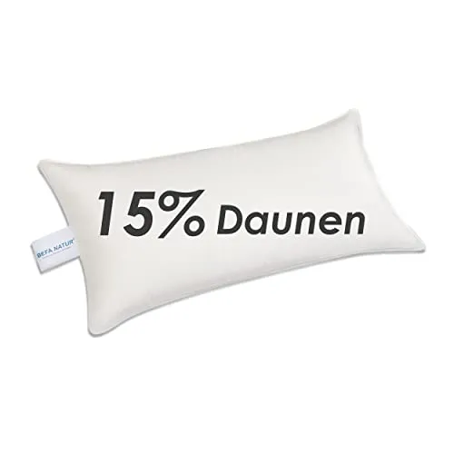 BEFA NATUR Made in Germany Feder/Daunenkissen 40x80 cm aus 15% Daunen und 85% Federn, Allergiker geeignet (Nomite), Öko-Text 100 Klasse 1 Zertifiziert, EN Standart 12934, Downpass