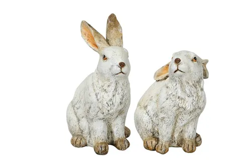 finehomegarden Osterhase Figur 2er Set - Weiße Polyresin Skulpturen für Ostern - Landhaus Deko Figur, ideal zur individuellen Gestaltung Ihrer Osterdekoration. Vielseitig kombinierbar mit Moos oder Heu für ein festliches Ambiente.