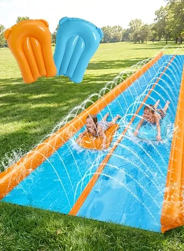 Sloosh 762 × 183 cm Doppel-Wasserrutsche mit Sprinkler und 2 Gleitmatten