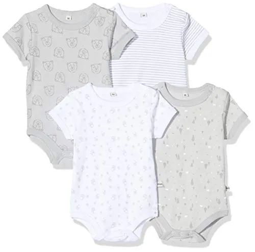 Pippi Baby Body 4er Pack Kurzarm Baumwolle 3820 (grau, 92) - Bodys für Baby-Mädchen im praktischen 4er Pack, aus 100% Baumwolle für optimalen Tragekomfort und Atmungsaktivität. Mit Druckknöpfen für ein einfaches An- und Ausziehen.