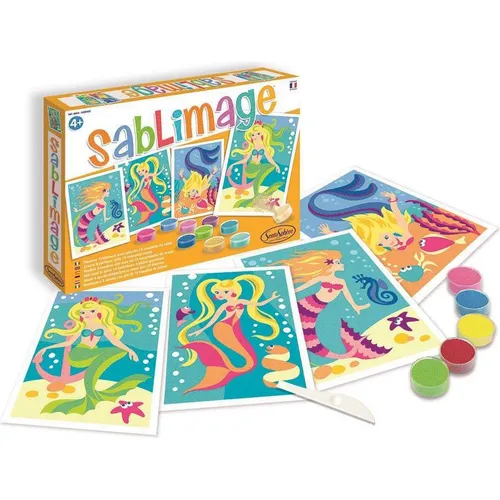 Sentosphère 3908806 Meerjungfrauen, Sandbilder Kreativset für Kinder, Sablimage, Bastelset mit Bilderrahmen