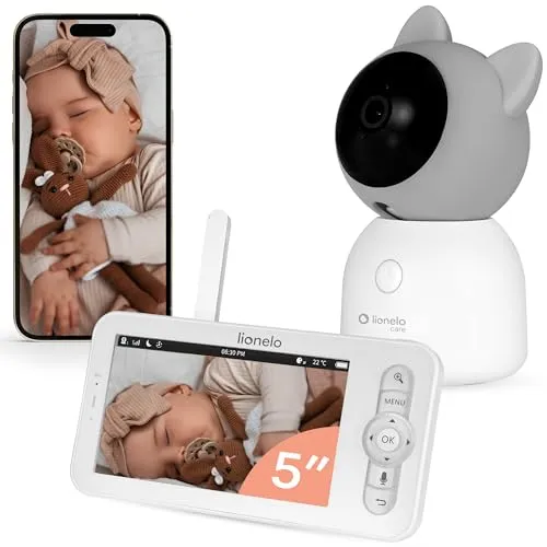 Lionelo Babyline 9.2 AI – Babyphone mit 2K Kamera & 5″ Monitor, Dual-Band-WLAN, KI-Erkennung von Weinen & Kopfbedeckung, Bewegungstracking, Temperatur- & Feuchtigkeitssensor, Nachtsicht, App-Steuerung