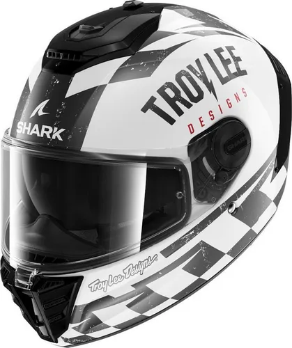 Shark Spartan RS Raceshop Helm - Schwarz-Weiß, Größe M für Männer - Motorradhelm mit kratzfestem Visier und integriertem Sonnenvisier, ideal für Brillenträger und optimale Sicherheit beim Fahren.