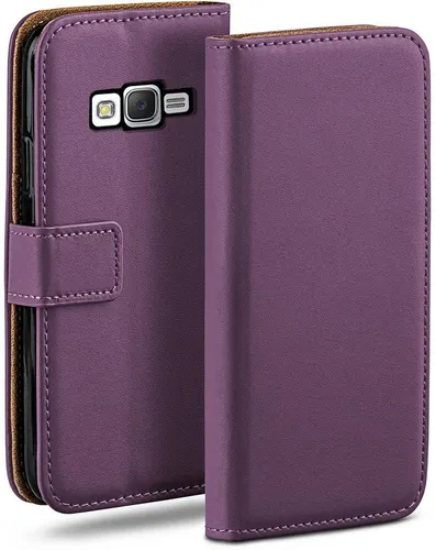moex Handyhülle für Samsung Galaxy J5 (2015) Hülle Klappbar Book Case Lila 5 Zoll, Klapphülle Kartenfach Flip Cover Handytasche Leder Optik Schutzhülle