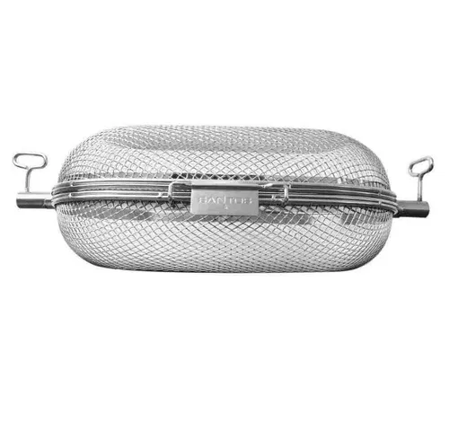 PROREGAL® Grillspieß Drehspieß Korb, Rund, Edelstahl, Feinmaschig, damit kann auch kleines Grillgut verwendet werden