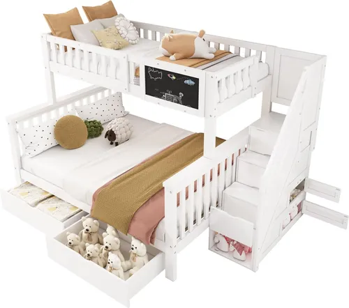 Multifunktionales Kinder-Etagenbett mit Tafel und Schubladen