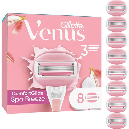 Gillette Venus Comfortglide Spa Breeze Rasierklingen, 8er Pack - Nassrasierer für Frauen mit 3 Klingen und Gelkissen für eine sanfte, gründliche Rasur, angereichert mit botanischen Ölen für zusätzlichen Komfort.