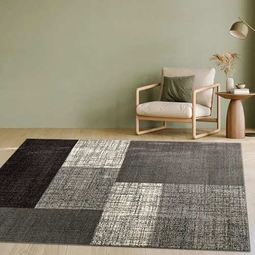 Paco Home Designer Teppich Modern Kariert in Grau Creme Braun, 120x170 cm - Stylischer Teppich mit modernem karierten Design. Strapazierfähig und pflegeleicht, ideal für jeden Wohnraum. Mit geprüfter Qualität für ein angenehmes Wohnambiente.