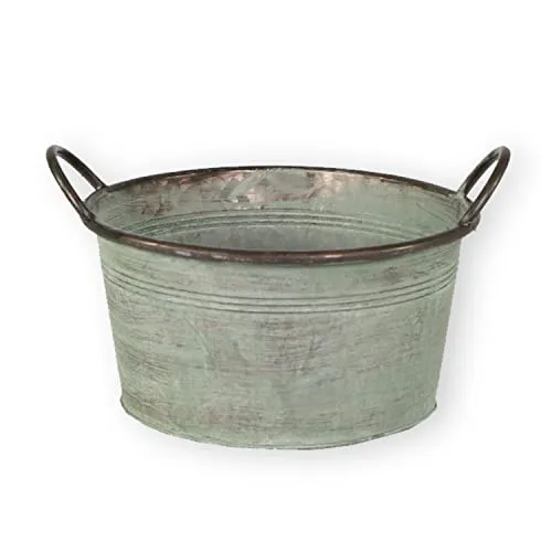 colourliving Pflanztopf Pflanzgefäß Zinktopf Serie Old Green oval oder rund Blumentopf Metall Übertopf (rund, 28x14 cm)