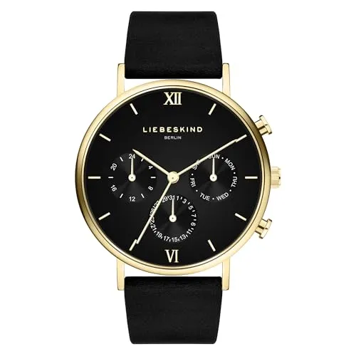 Liebeskind Berlin Damen Armbanduhr LT-0499-LM - Elegante Multifunktions-Damenuhr mit goldpoliertem Edelstahlgehäuse und hochwertigem Lederband, ideal für jeden Anlass. Wasserdicht bis 5 bar, perfekt für stilbewusste Frauen.