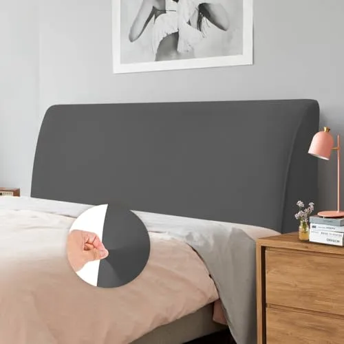 Caijin Bettkopfteil Hussen Bett Kopfteil Bezug, Weicher Strecken Samtstoff Staubdicht, Staubdichte Schutzhülle für gepolsterte Schlafzimmer Kopfteil, Samt Stoff (150-170 cm（Queen）, Grau)
