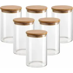 gouveo 6er Set Vorratsdose 500 ml - Robuste Glasbehälter für Küche und Haushalt - Vorratsdosen aus hochwertigem Borosilikatglas mit Holzdeckel, ideal zur Aufbewahrung von Lebensmitteln und zur Schaffung von Ordnung in der Küche.