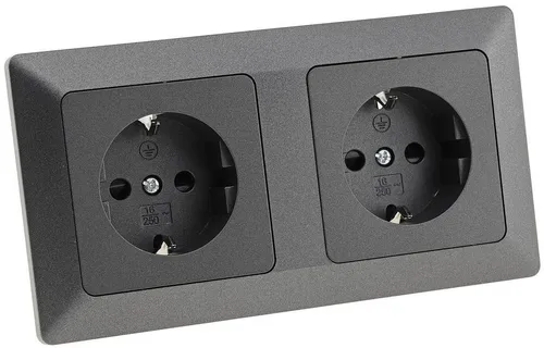 MILOS Steckdose Unterputz 2-fach - Doppel-Steckdose Grau Anthrazit, elegante Optik mit erhöhtem Berührungsschutz für vielseitige Anwendungen