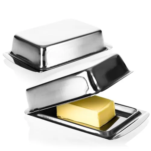 COM-FOUR® 2x Butterdose - Große Butterglocke aus Edelstahl - Butterschale mit Deckel - Butterbehälter 17 x 11 x 5 cm (Edelstahl - rostfrei)
