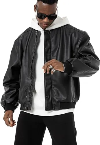 Lederjacke im Bomberjackenstil Kunstleder Oversized Schwarz XL
