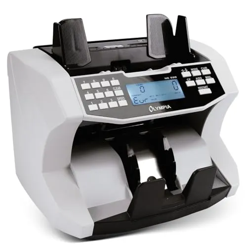 OLYMPIA NC 590 Wertezähler mit LC-Display - Card-Reader mit Stück-Zähl-Modus und Sortierfunktion, zählt Euro, TL, SEK und US$; ideal für effizientes Bargeldmanagement mit detaillierter Reportfunktion.