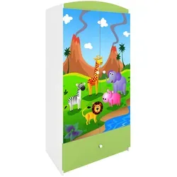 Raumhirsch Furniture Kinderkleiderschrank Safari - Robuster Kleiderschrank für Kinder mit kreativen Tiermotiven - Der Kinderkleiderschrank Safari in Grün bietet viel Stauraum mit einer Kleiderstange und 4 Ablagefächern. Ideal für Ordnung im Kinderzimmer und inspiriert die Fantasie der Kleinen mit seinem verspielten Design.