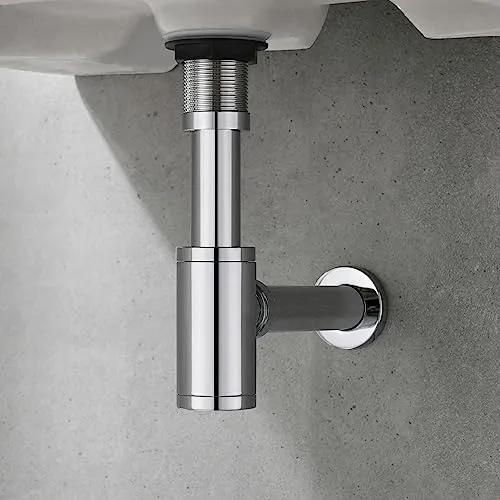 KENES Siphon Universal für Waschbecken & Waschtisch - Robuster Röhrensiphon - Siphon aus hochwertigem 304 Edelstahl und massivem Messing, ideal für alle handelsüblichen Waschbecken. Garantiert dichte und einfache Installation für einen geruchsfreien Abfluss!