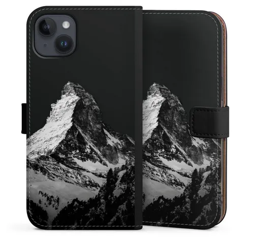 DeinDesign Handyhülle Berg Schnee Alpspitze Snow Capped Mountains Grayscale, Apple iPhone 14 Plus Hülle Flip Case Klapphülle Handytasche Leder