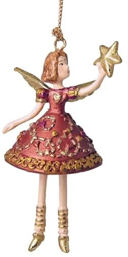 Kleiner Engel mini für kleinere Weihnachtsbäume Weihnachten Deko Hänger Christbaumschmuck Baumschmuck ca. 8cm Kunstharz handbemalt (rot mit kurzem Kleid und Stern)