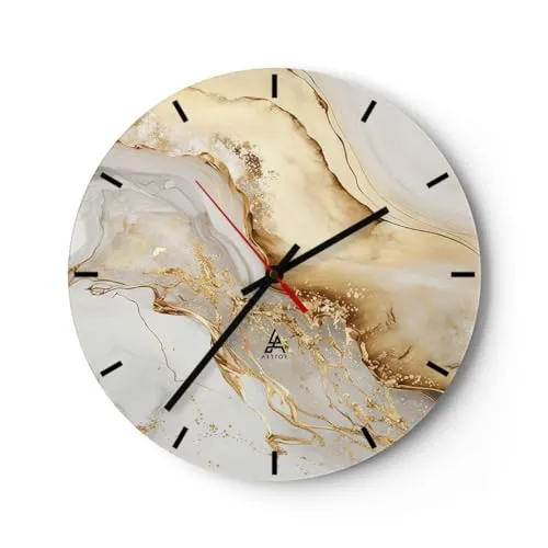 Modern Wanduhr Marmor Glanz Elegant 40x40cm Rund Groß Wand Uhr Glas Analog Zimmeruhren Küche Büro Wohnzimmer Glasuhr Wall Clock Dekoration Design Wanddekoration Küchenuhr C3AR40x40-5730
