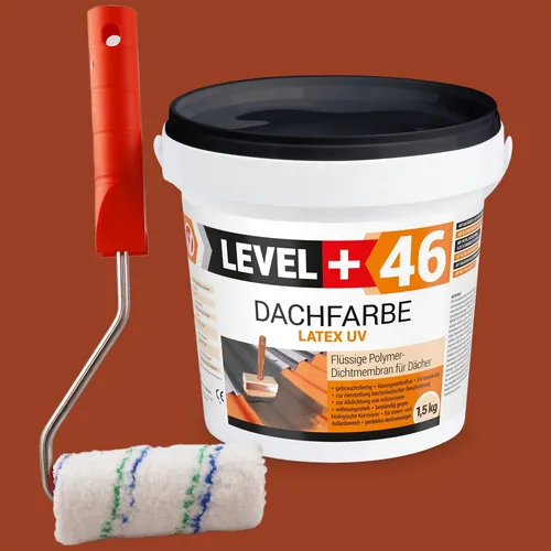 Dachfarbe Ziegelrot 1,5kg Flexible Sockelfarbe Dachlack+Farbroller 10cm Set RM46