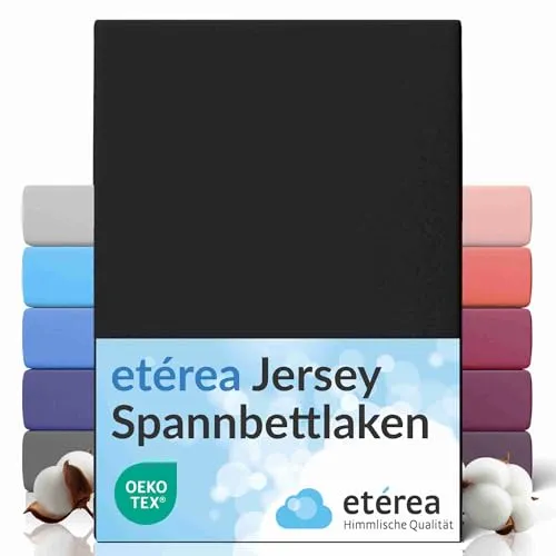 etérea Jersey Spannbettlaken 140x200cm - 160x200cm Schwarz bis 25 cm Höhe - 100% Baumwolle Spannbetttuch Oekotex - Bed Sheets Leintuch Bettbezug - Bettlaken 140x200 cm - 160x200 cm - Black