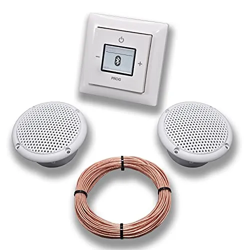 Busch-Jaeger (Original) Unterputz Bluetooth-Radio 8217U alpinweiß Komplett-Set Balance SI +2x Deckenlautsprecher (Feuchtraum/Badezimmer) Einbaulautsprecher+Radio+Abdeckung+Rahmen+20m Lautsprecherkabel