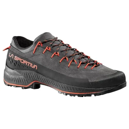 La Sportiva TX4 Evo Carbon/Cherry Tomato (46) - Technischer Halbschuh - Wanderschuhe mit maximaler Stabilität und Grip für technische Zustiege und leichte Kletterpassagen. Der TX4 Evo bietet unvergleichlichen Komfort und ist dank der Resole Platform wiederbesohlbar.