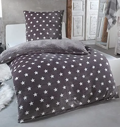 MALIKA Warme Winter Plüsch Sterne Wende-Bettwäsche in grau von MALIKA