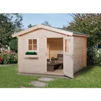 Weka Holz-Gartenhaus Satteldach 300x200 cm - Platzsparend und Vielseitig - Holz-Gartenhaus mit robuster Blockbohlenbauweise, ideal als Geräteschuppen oder Freizeithaus. Durchgangsbreite 81 cm für bequemes Betreten, inklusive Boden.