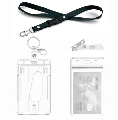 Ausweishülle mit Lanyard,Schlüsselanhänger, Clips, harter klarer Abzeichenhalter, Durchsichtige Kartenhülle,Badge Holder Karten für Ausweishalter,ausweishüllen, (1 Set Vertical)