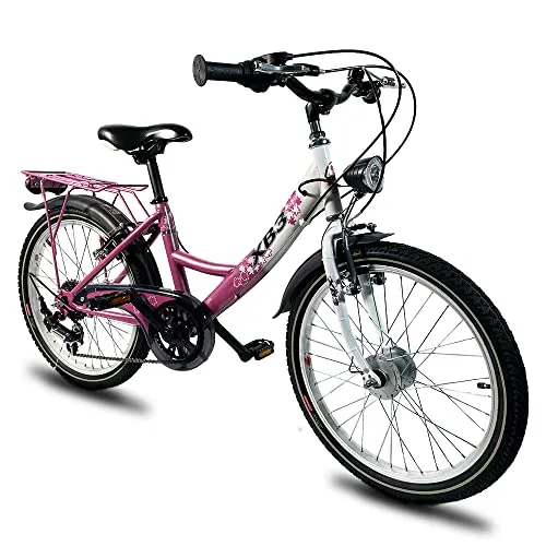 XB3 Kinderfahrrad 20 Zoll Mädchen mit 6 Gängen und LED-Licht (Pink) - Straßenfahrrad für Kinder, sicher und komfortabel ausgestattet mit 6-Gang Schaltung, Nabendynamo und LED-Licht für optimale Sichtbarkeit.