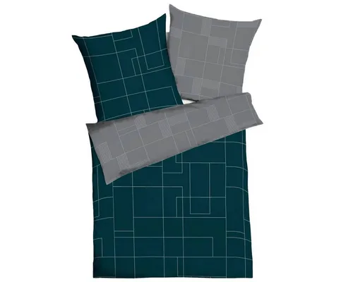 Kaeppel Bettwäsche Biber Uptown 088-588 smaragd grau Karo - Kuschelige 3-teilige Wendebettwäsche aus 100% Baumwolle im modernen Uptown Design, bügelleicht und bis 60°C waschbar. Ideal für ein gemütliches Schlafzimmer.