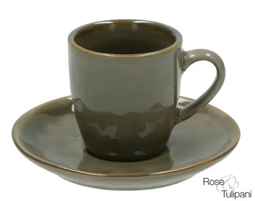 Rose & Tulpani Espressotasse Espresso Tasse mit Untertasse Concerto Grigio Tortora Grau 90ml, 2-tlg., Steingut